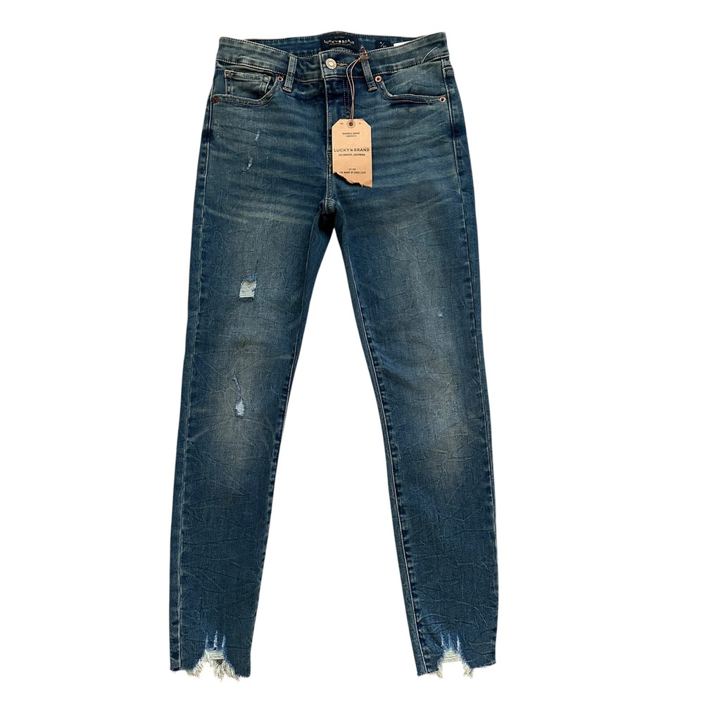 NWT Lucky Brand Ava Skinny Distressed Ankle Jeans Medium Wash Raw Hem Size 4/27